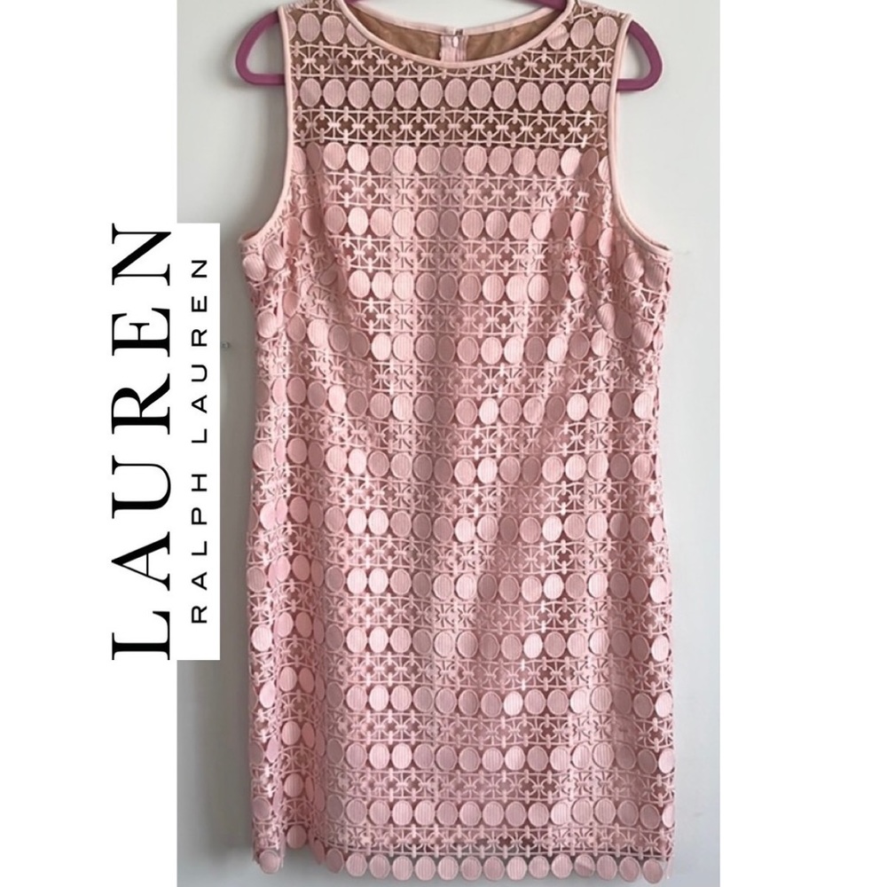 Ralph Lauren Pink Lace Overlay Sleeveless Dress